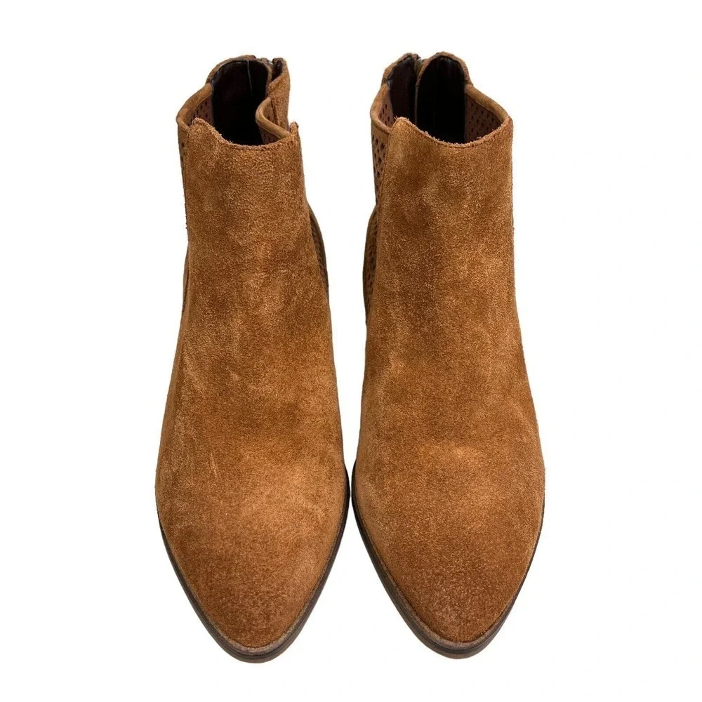 Cole Haan Val Boots Suede Perforated Panels Pointed Toe British Tan Women Sz‎ 8C